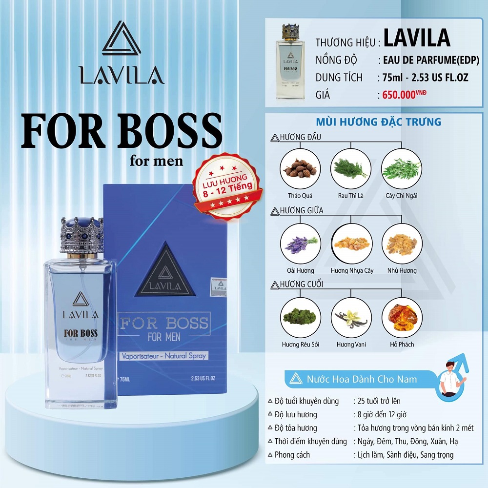 Nước Hoa Nam Lavila For Boss 75ml một trong những phụ kiện không thể thiếu của các quý ông hiện đại Nước Hoa Nam Lavila For Boss 75ml một trong những phụ kiện không thể thiếu của các quý ông hiện đại