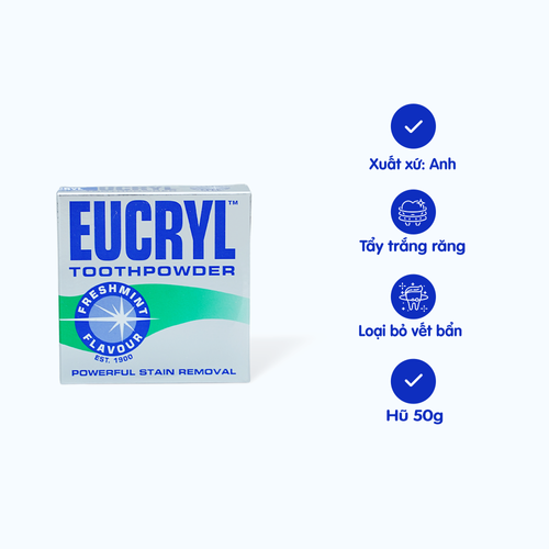 Bột Hỗ Trợ Tẩy Trắng Răng EUCRYL Toothpowder hũ 50g Mang đến cho bạn hơi thở thơm mát và nụ cười trắng sáng tự nhiên Bột Hỗ Trợ Tẩy Trắng Răng EUCRYL Toothpowder hũ 50g Mang đến cho bạn hơi thở thơm mát và nụ cười trắng sáng tự nhiên