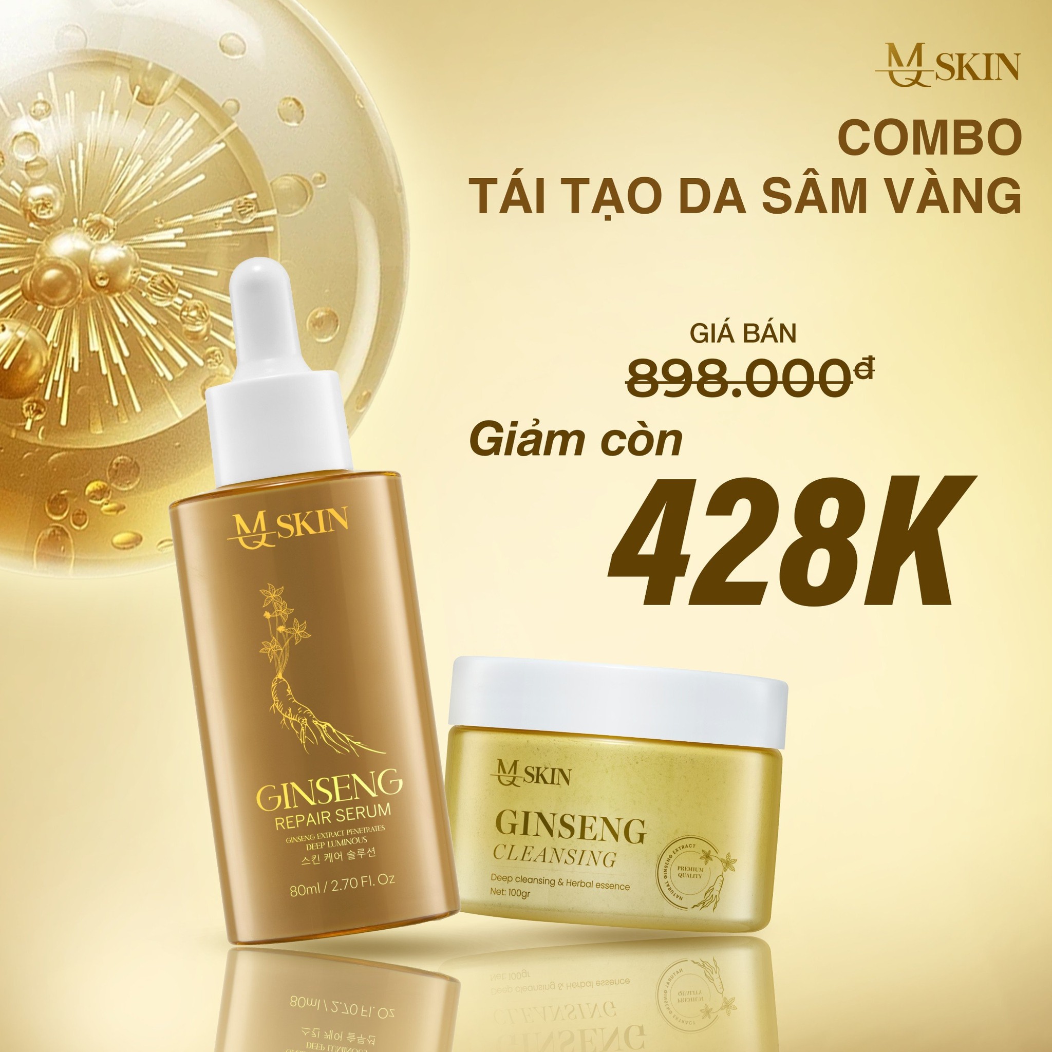Combo tái tạo da sâm vàng MQ Skin giúp xóa sạch các vết nám tàn nhang da không đều màu Combo tái tạo da sâm vàng MQ Skin giúp xóa sạch các vết nám tàn nhang da không đều màu