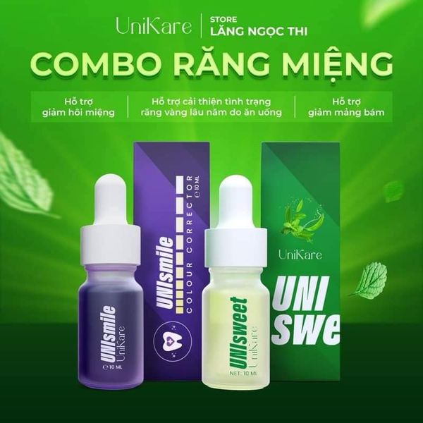 Serum Trắng Răng UniSmile 10ml Và Serum Thơm Miệng UniSweet 10ml Hỗ Trợ Cải Thiện Ố Vàng Hôi Miệng UniKare