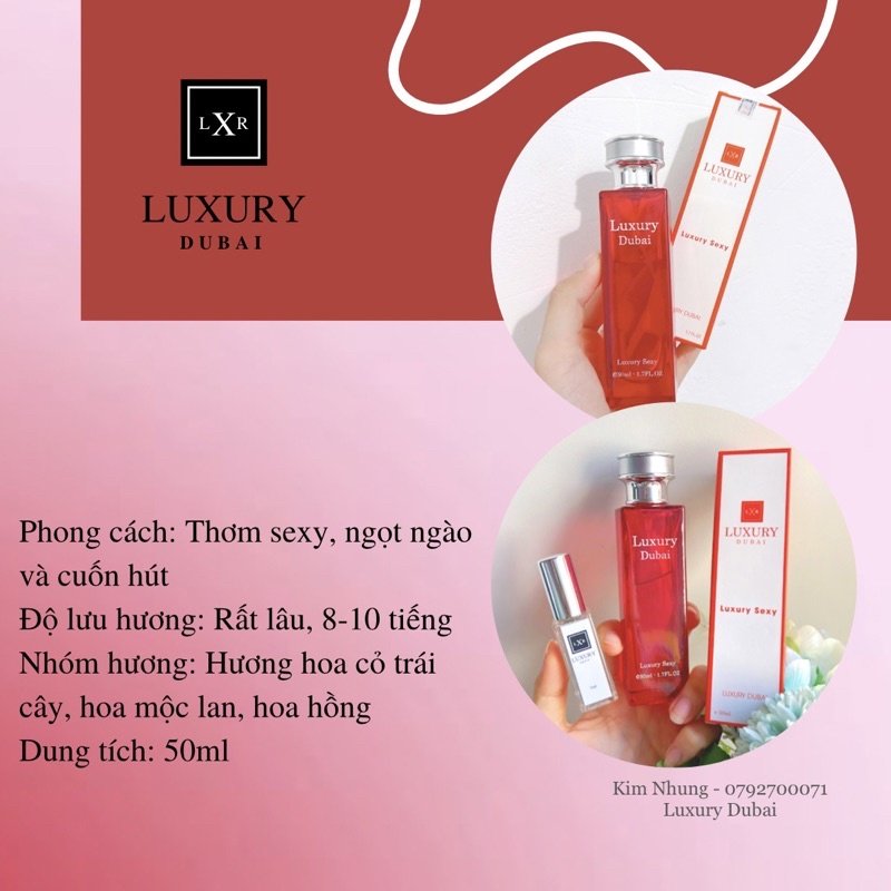 Nước Hoa Luxury Dubai Luxury Sexy Màu Đỏ Mùi Nữ 50ml là dòng nước hoa cao cấp đến từ Dubai Nước Hoa Luxury Dubai Luxury Sexy Màu Đỏ Mùi Nữ 50ml là dòng nước hoa cao cấp đến từ Dubai