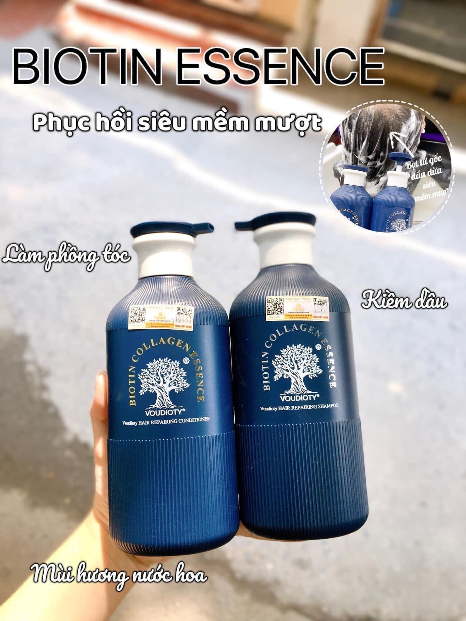 Dầu gội xả biotin và collagen Essence 500ml Mẫu mới xanh blue Dầu gội xả biotin và collagen Essence 500ml Mẫu mới xanh blue