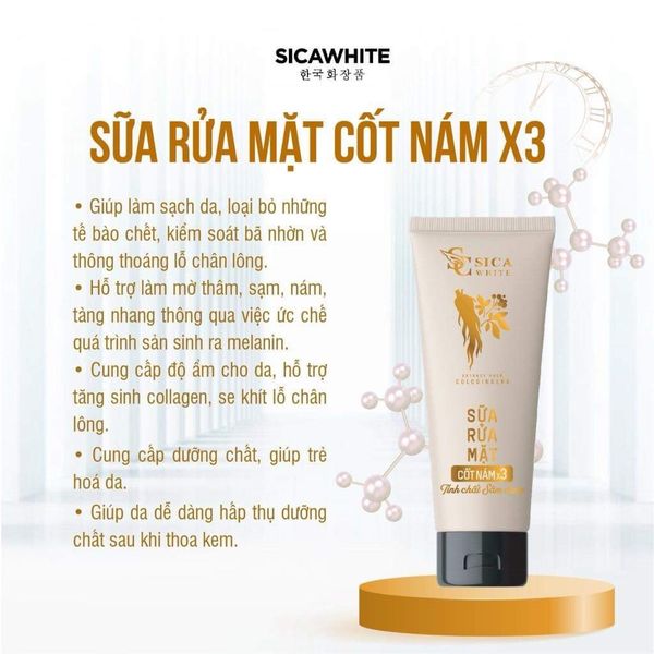 Sữa Rửa Mặt Sica White Cốt Nám X3 Tinh Chất Sen Vàng Cung cấp dưỡng chất, giúp trẻ hoá da Sữa Rửa Mặt Sica White Cốt Nám X3 Tinh Chất Sen Vàng Cung cấp dưỡng chất, giúp trẻ hoá da