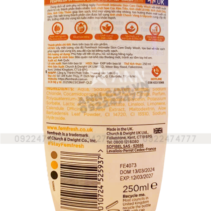 Dung dịch vệ sinh phụ nữ Femfresh Daily Wash làm sạch, khử mùi hôi, làm thơm vùng kín (250ml) Dung dịch vệ sinh phụ nữ Femfresh Daily Wash làm sạch, khử mùi hôi, làm thơm vùng kín (250ml)