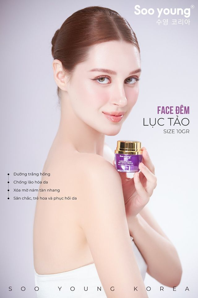 Kem Face Tím Giảm Nám Soo Young Mini Green Algae Melasma Cream hỗ trợ cấp ẩm chống nắng