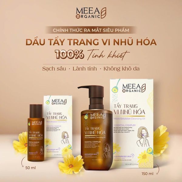 Nước Tẩy Trang Meea Organic Vi Nhũ Hóa Dạng Dầu 100% tinh khiết an toàn lành tính phù hợp với mọi loại da