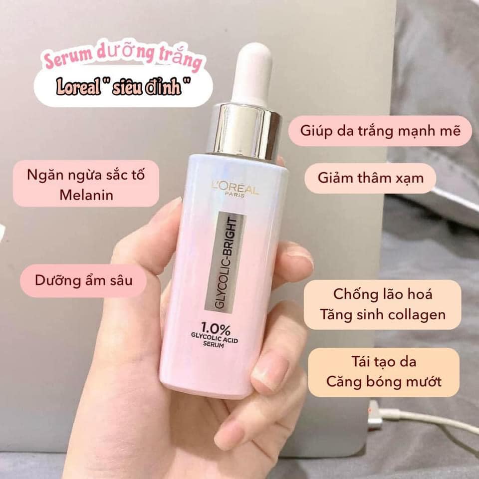 Loreal Dưỡng chất Glycolic Bright Instant Glowing Serum 1% Glycolic Acid 30ml Loreal Dưỡng chất Glycolic Bright Instant Glowing Serum 1% Glycolic Acid 30ml