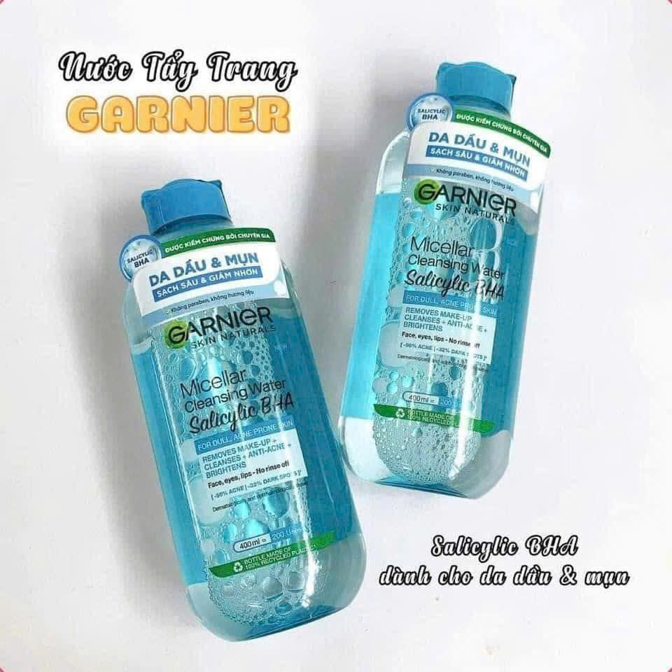 Nước Tẩy Trang Garnier Nắp Xanh Micellar Cleansing Water Salicylic BHA Dành Cho Da Dầu Mụn Nước Tẩy Trang Garnier Nắp Xanh Micellar Cleansing Water Salicylic BHA Dành Cho Da Dầu Mụn