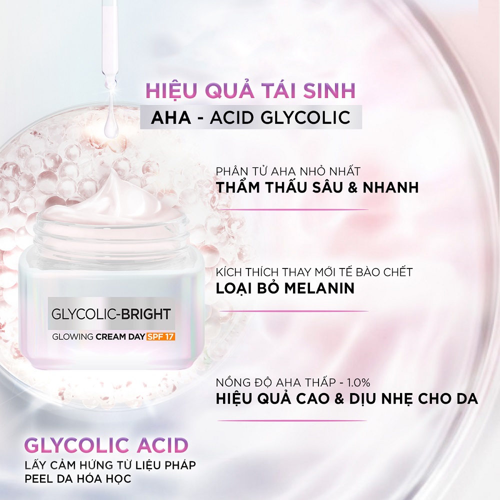 Kem Dưỡng Da L'oreal Paris Glycolic-Bright Glowing Cream Day SPF 17 50ml Kem Dưỡng Da L