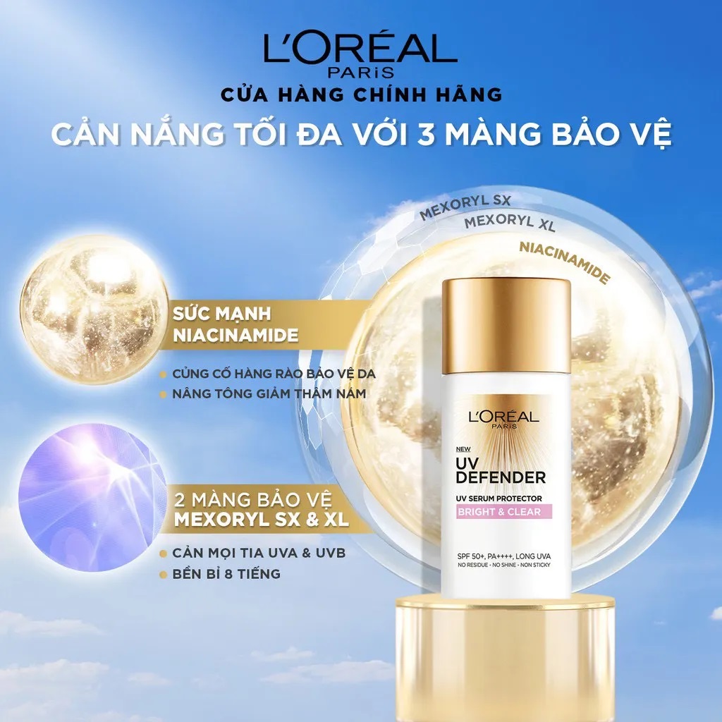 Kem Chống Nắng L’Oreal Paris UV Defender Bright & Clear UV Serum Protector SPF 50+ PA++++ Kem Chống Nắng L’Oreal Paris UV Defender Bright & Clear UV Serum Protector SPF 50+ PA++++