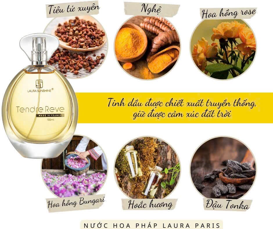 Nước Hoa Nữ Laura Sunshine Tendre Reve 100ml hé lộ về một mùi hương quyến rũ và mềm mại Nước Hoa Nữ Laura Sunshine Tendre Reve 100ml hé lộ về một mùi hương quyến rũ và mềm mại