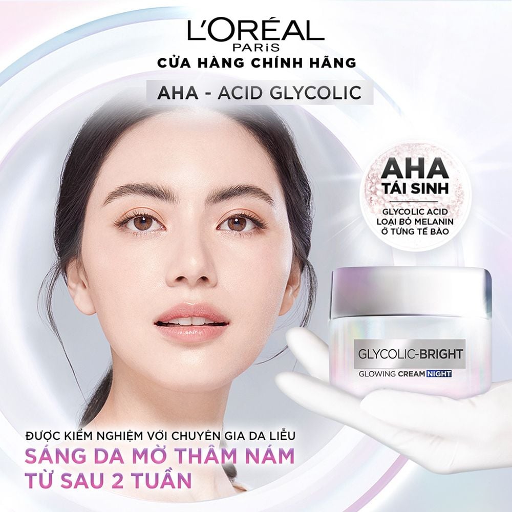 Kem Dưỡng Da Hỗ Trợ Mờ Thâm Nám Ban Đêm L'Oreal Glycolic Bright Glowing Cream Night 50ml
