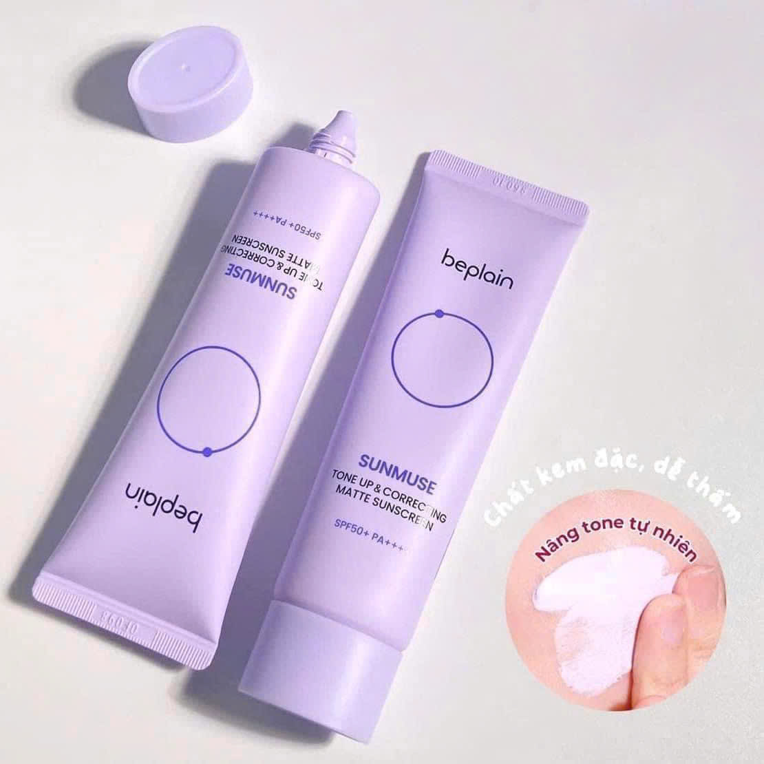 Kem Chống Nắng Thuần Chay Nâng Tone, Kiềm Dầu, Dưỡng Ẩm Beplain Sunmuse Sunscreen SPF50+/PA+++ 50ml tím nhạt