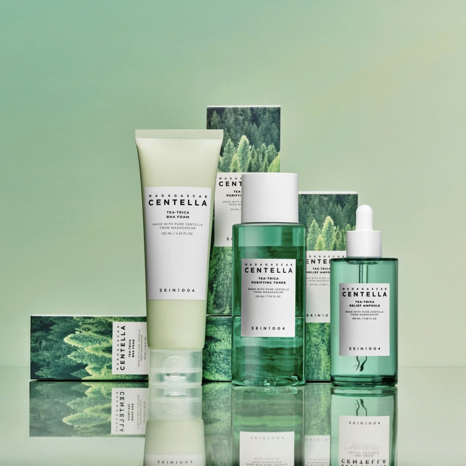 Bộ 3 xanh lá cho da dầu mụn Skin1004 Madagascar Centella Tea Tri-ca