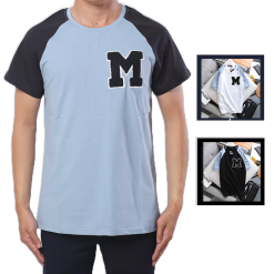 Áo Thun Nam Cổ Tròn Thun Cotton Quảng Châu Thêu Đắp Nổi Chữ M - AB401