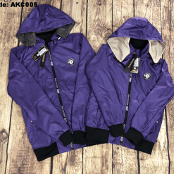 Áo khoác dù đôi nam nữ phối nón rời kết logo tròn