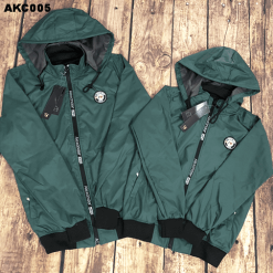 Áo khoác dù đôi nam nữ phối nón rời kết logo tròn