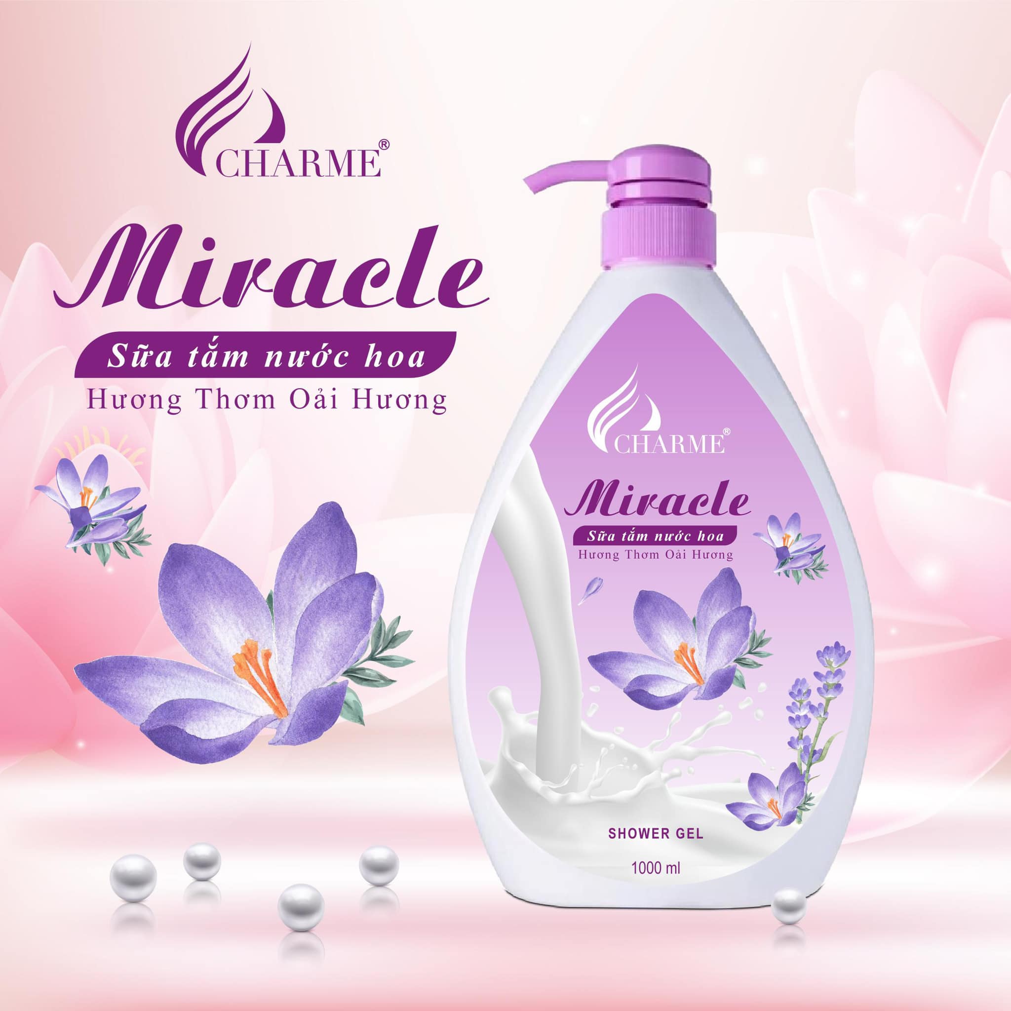 Sữa tắm nước hoa Charme Miracle 1000ml hương Lavender Sữa tắm nước hoa Charme Miracle 1000ml hương Lavender