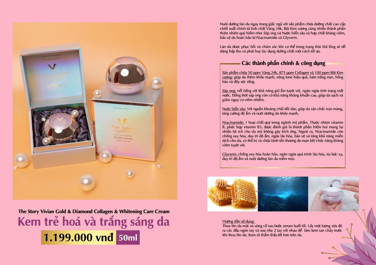 Kem trẻ hóa và trắng sáng da Collagen & Whitening The Story Vivian chính hãng Kem trẻ hóa và trắng sáng da Collagen & Whitening The Story Vivian chính hãng