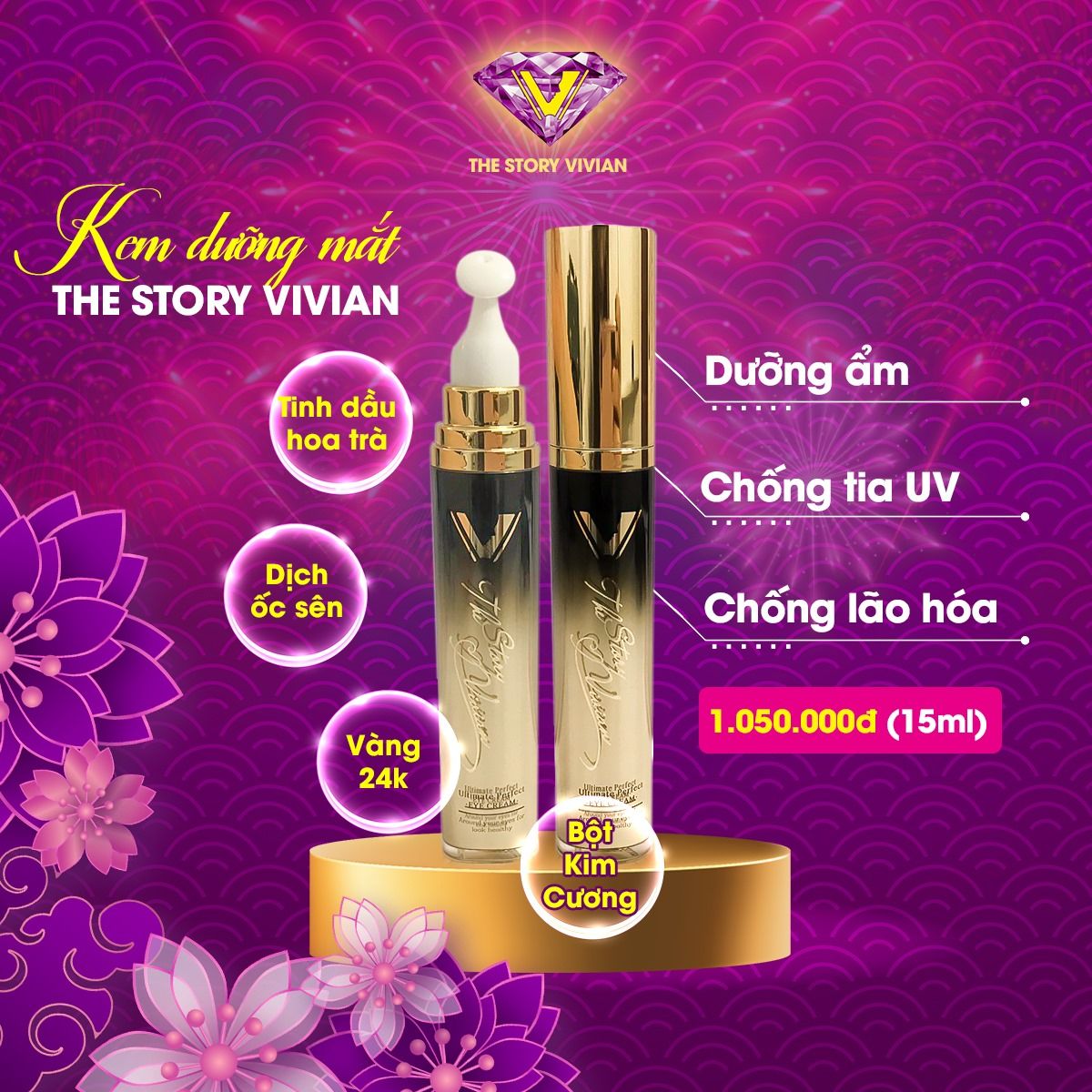 Kem xóa tan nếp nhăn và quầng thâm mắt The Story Vivian 15ml chính hãng
