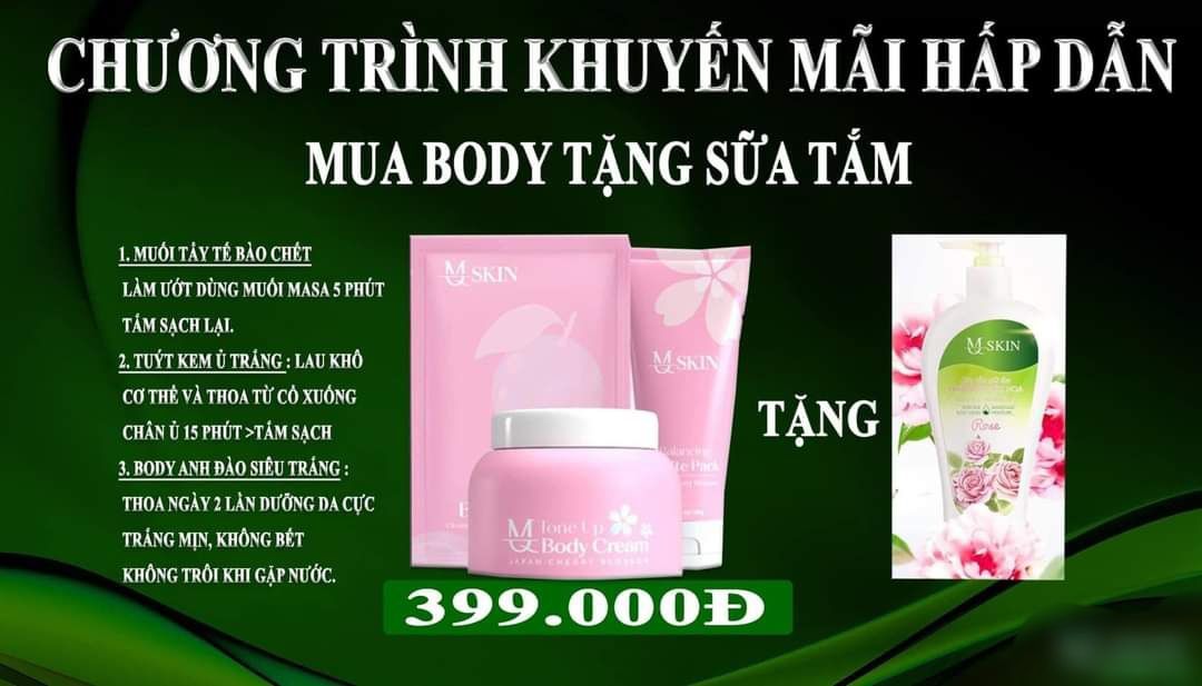 Bộ mỹ phẩm MQ Skin dưỡng trắng body da hoa anh đào chính hãng Bộ mỹ phẩm MQ Skin dưỡng trắng body da hoa anh đào chính hãng