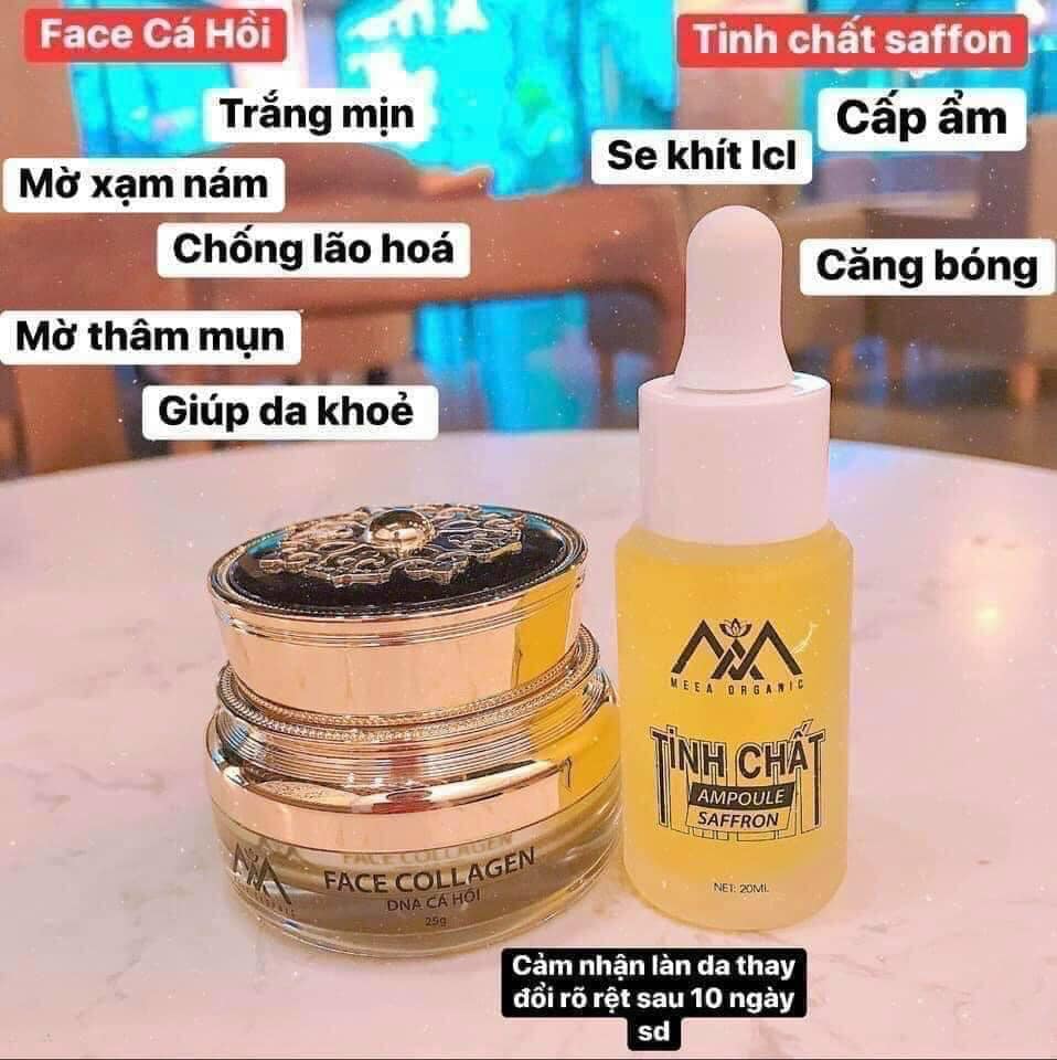 Combo kem face cá hồi kết hợp Tinh chất Ampoule Saffron Meea organic Combo kem face cá hồi kết hợp Tinh chất Ampoule Saffron Meea organic