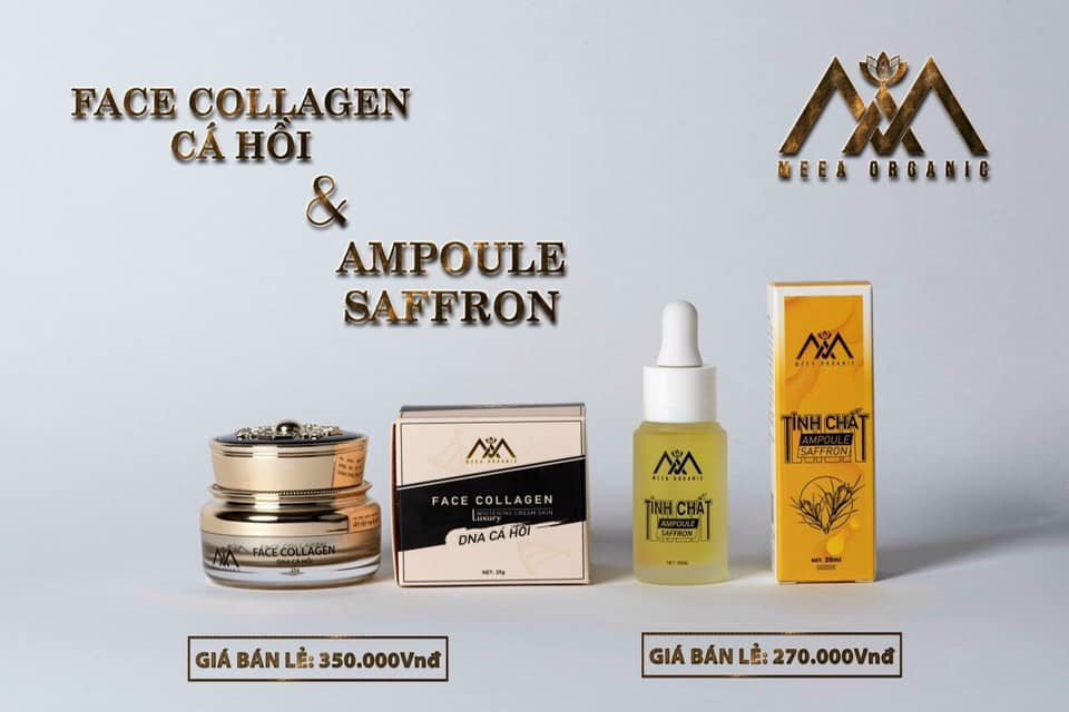 Combo kem face cá hồi kết hợp Tinh chất Ampoule Saffron Meea organic