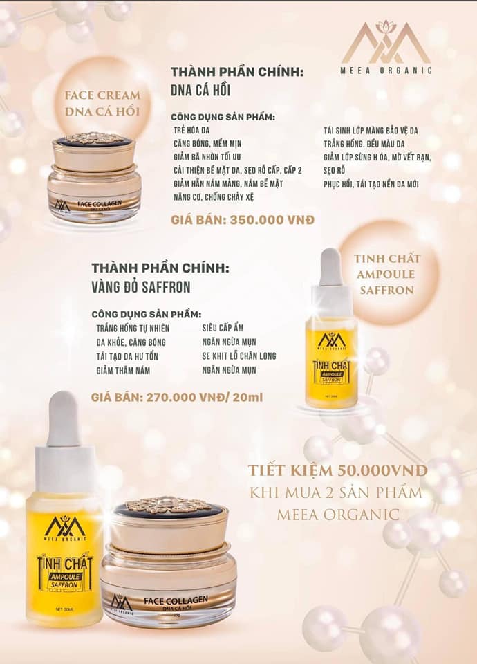 Combo kem face cá hồi kết hợp Tinh chất Ampoule Saffron Meea organic Combo kem face cá hồi kết hợp Tinh chất Ampoule Saffron Meea organic