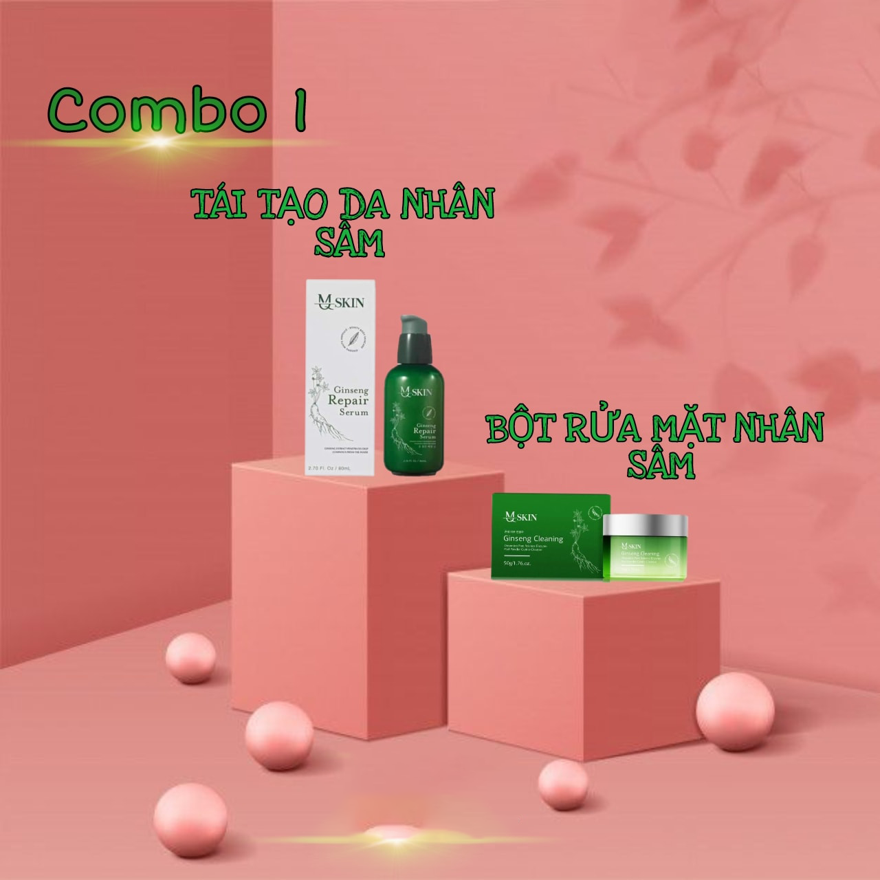 Combo 1 tái tạo da nhân sâm Mq Skin