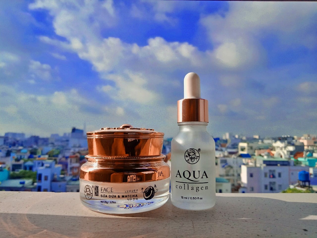 Combo kem face sữa dừa bà lão kết hợp Aqua collagen