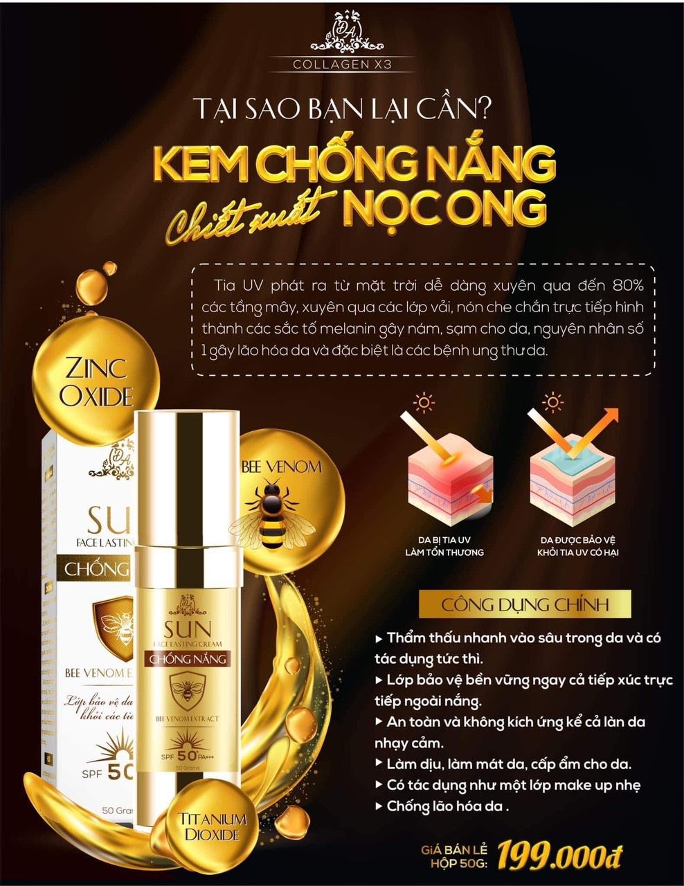 Kem chống nắng nọc ong Collagen X3 chính hãng công ty Đông Anh Kem chống nắng nọc ong Collagen X3 chính hãng công ty Đông Anh