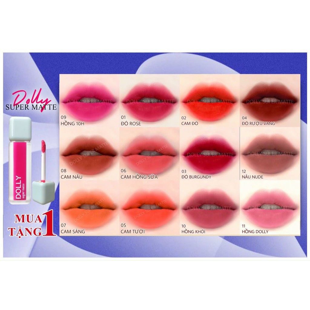 Son Kem Lì Dolly Super Matte chính hãng mua 1 tặng 1 Son Kem Lì Dolly Super Matte chính hãng mua 1 tặng 1