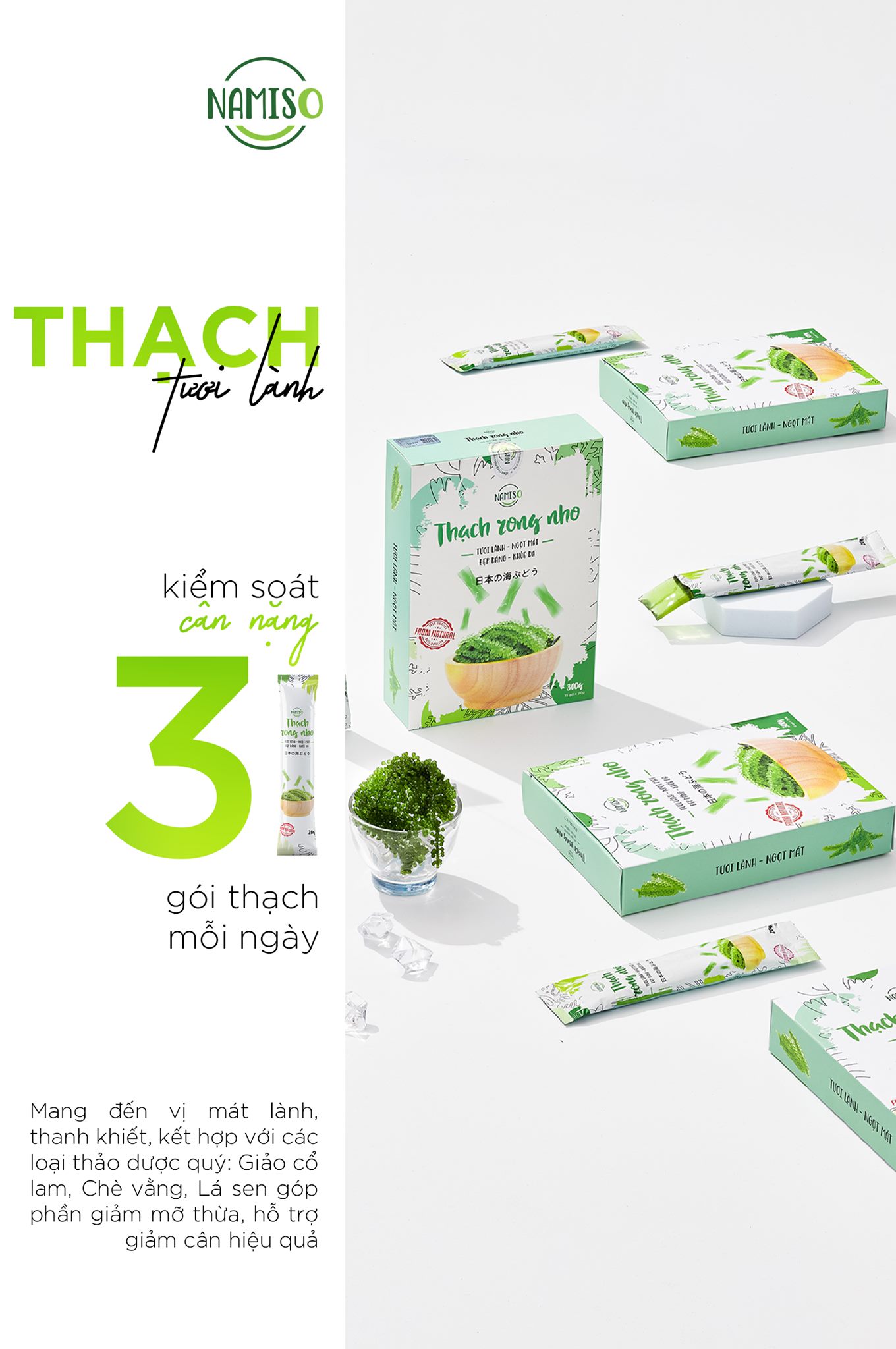 Ba gói thạch rong nho mỗi ngày lấy lại sắc vóc hoàn mỹ Ba gói thạch rong nho mỗi ngày lấy lại sắc vóc hoàn mỹ