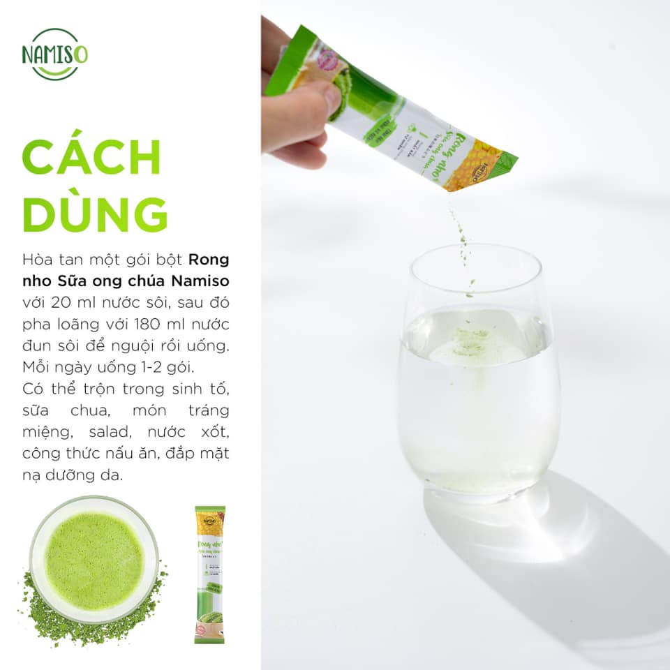 Bột rong nho sữa ong chúa Namiso tinh hoa rừng và biển Bột rong nho sữa ong chúa Namiso tinh hoa rừng và biển