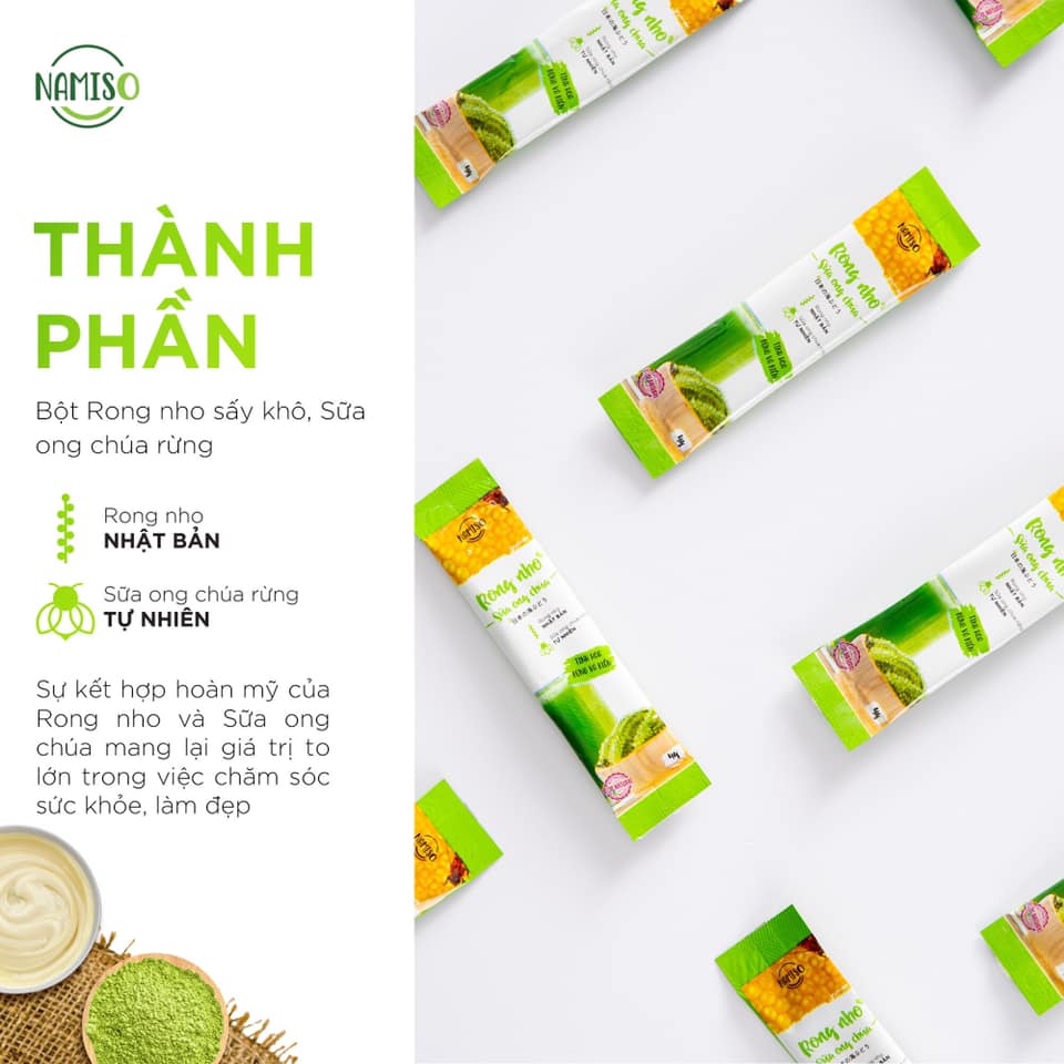 Bột rong nho sữa ong chúa Namiso tinh hoa rừng và biển Bột rong nho sữa ong chúa Namiso tinh hoa rừng và biển