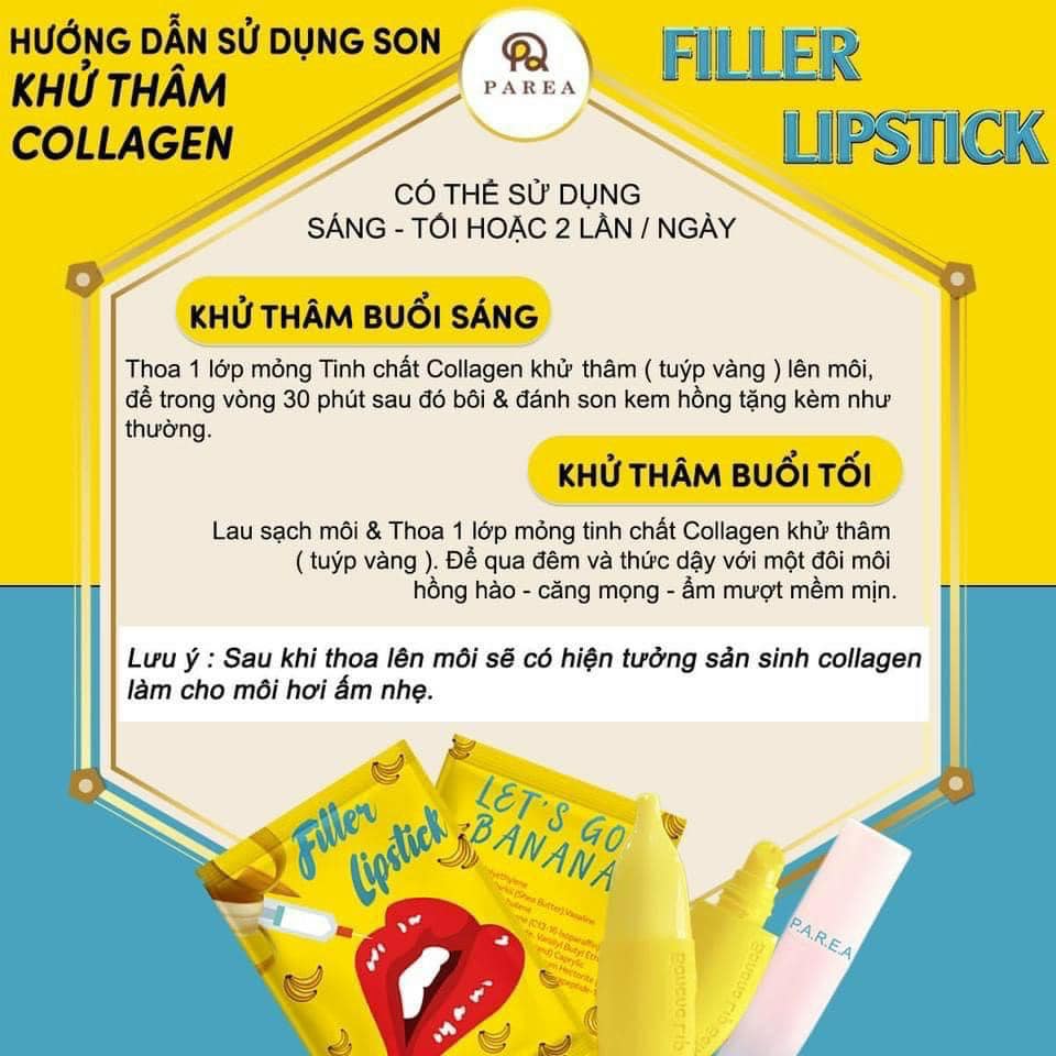 Combo son Filler Collagen chuối khử thâm Parea cùng son màu Chu Lipstick chính hãng Combo son Filler Collagen chuối khử thâm Parea cùng son màu Chu Lipstick chính hãng