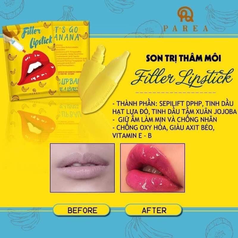 Combo son Filler Collagen chuối khử thâm Parea cùng son màu Chu Lipstick chính hãng Combo son Filler Collagen chuối khử thâm Parea cùng son màu Chu Lipstick chính hãng