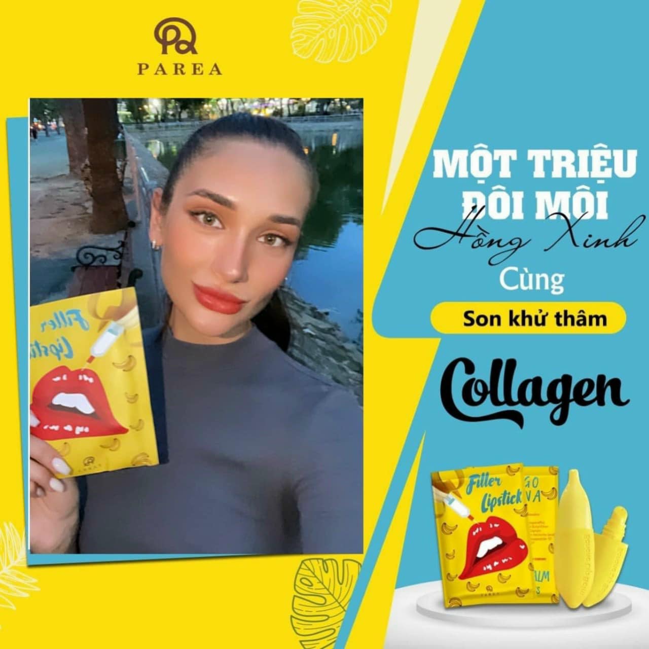 Combo son Filler Collagen chuối khử thâm Parea cùng son màu Chu Lipstick chính hãng Combo son Filler Collagen chuối khử thâm Parea cùng son màu Chu Lipstick chính hãng