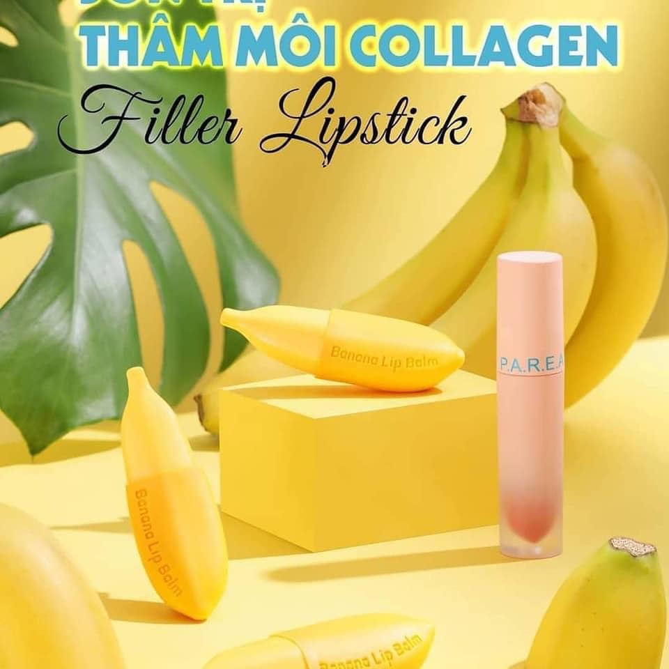 Combo son Filler Collagen chuối khử thâm Parea cùng son màu Chu Lipstick chính hãng Combo son Filler Collagen chuối khử thâm Parea cùng son màu Chu Lipstick chính hãng