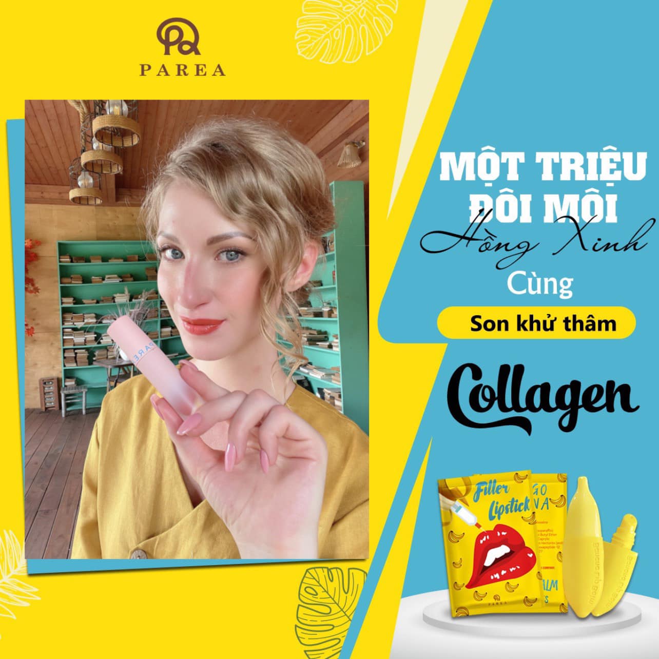 Combo son Filler Collagen chuối khử thâm Parea cùng son màu Chu Lipstick chính hãng Combo son Filler Collagen chuối khử thâm Parea cùng son màu Chu Lipstick chính hãng