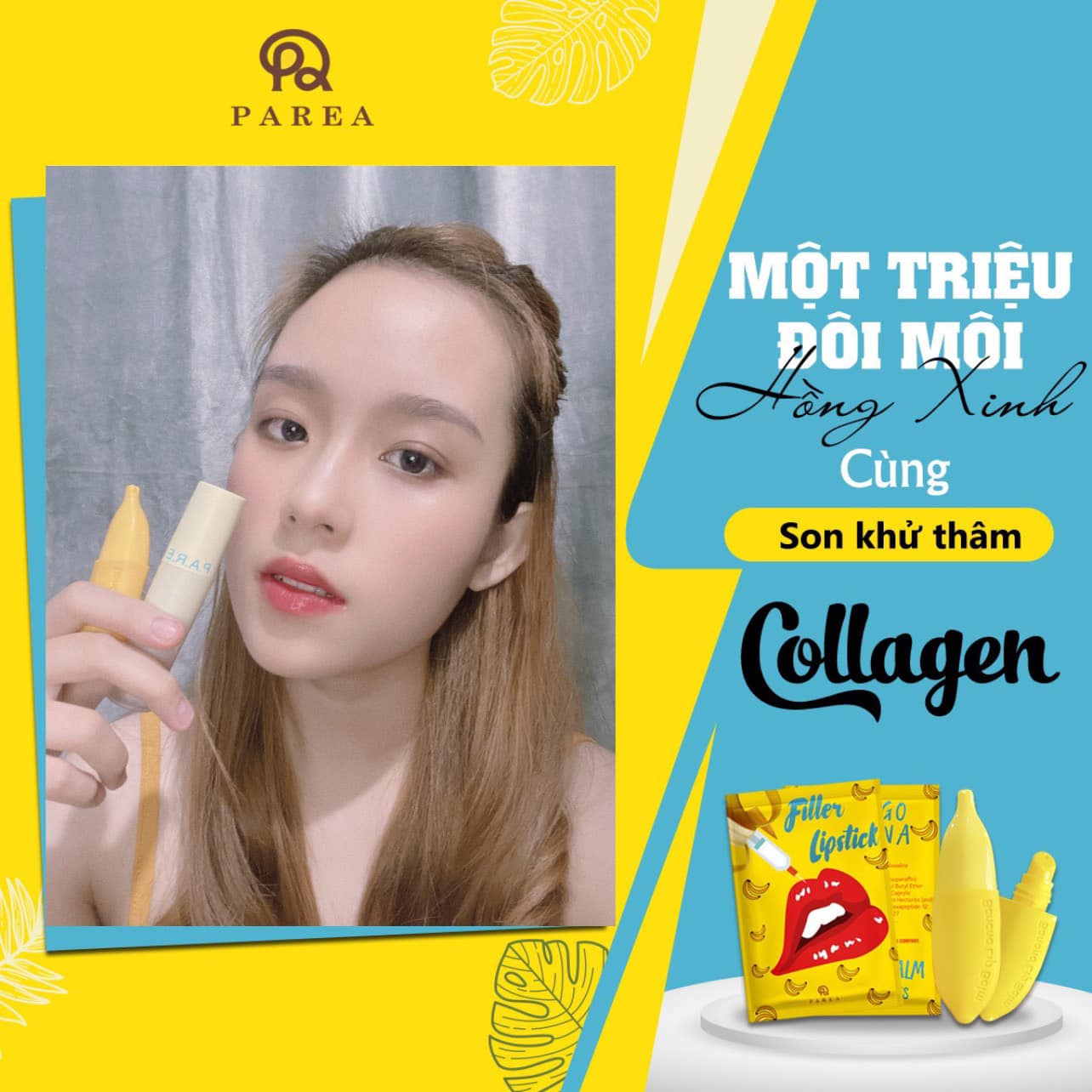 Combo son Filler Collagen chuối khử thâm Parea cùng son màu Chu Lipstick chính hãng Combo son Filler Collagen chuối khử thâm Parea cùng son màu Chu Lipstick chính hãng