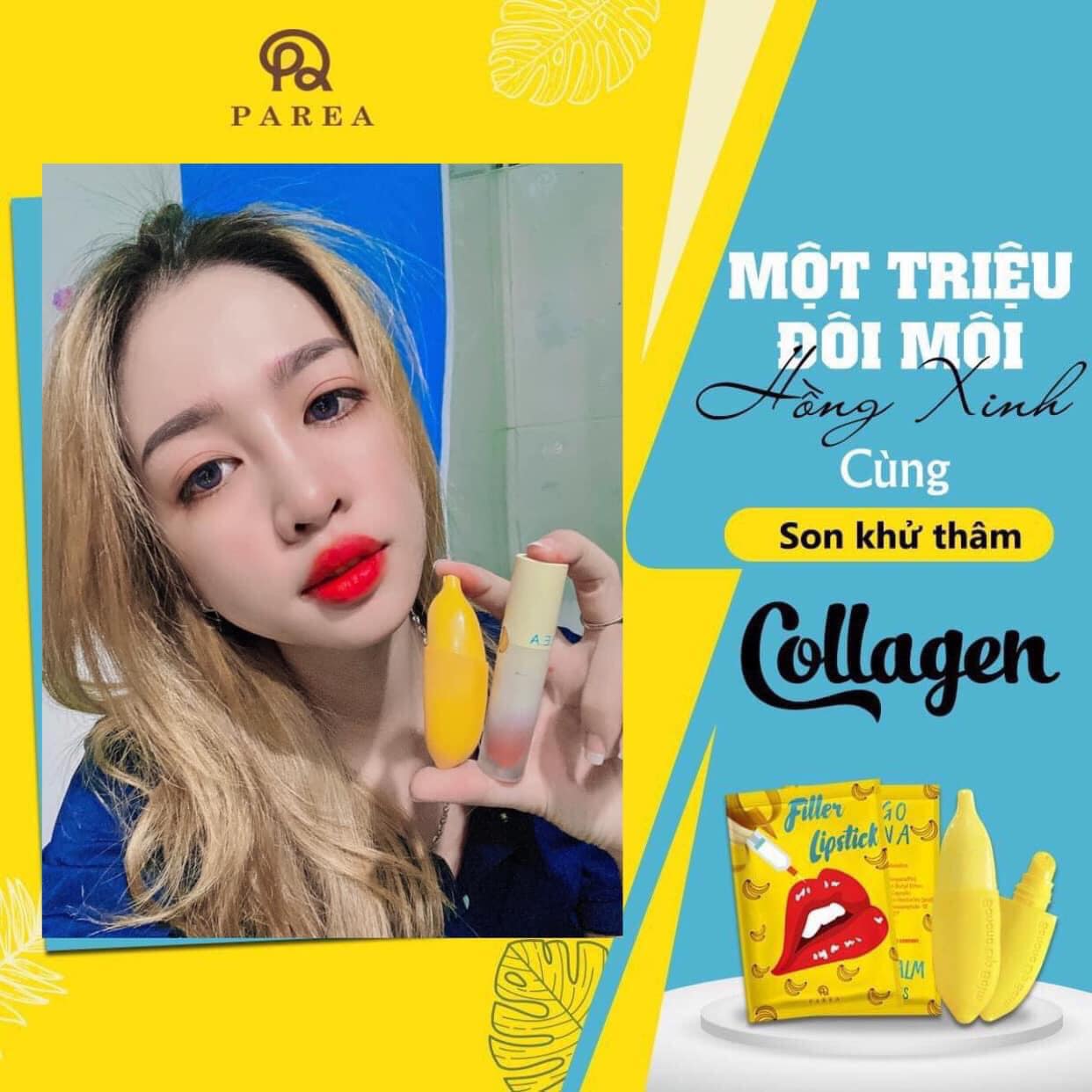 Combo son Filler Collagen chuối khử thâm Parea cùng son màu Chu Lipstick chính hãng Combo son Filler Collagen chuối khử thâm Parea cùng son màu Chu Lipstick chính hãng