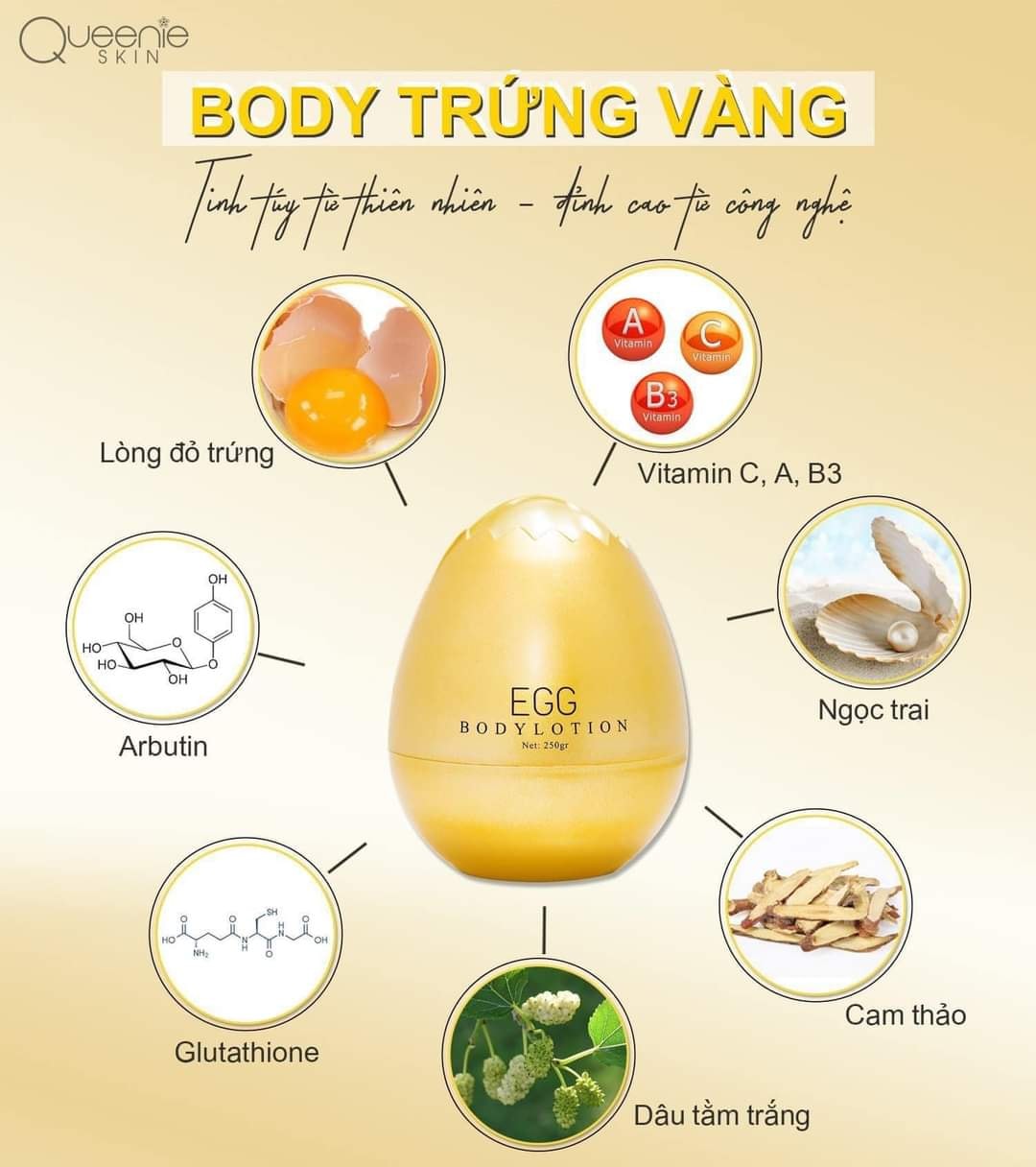 Kem body Trứng Vàng Queenis chính hãng Kem body Trứng Vàng Queenis chính hãng