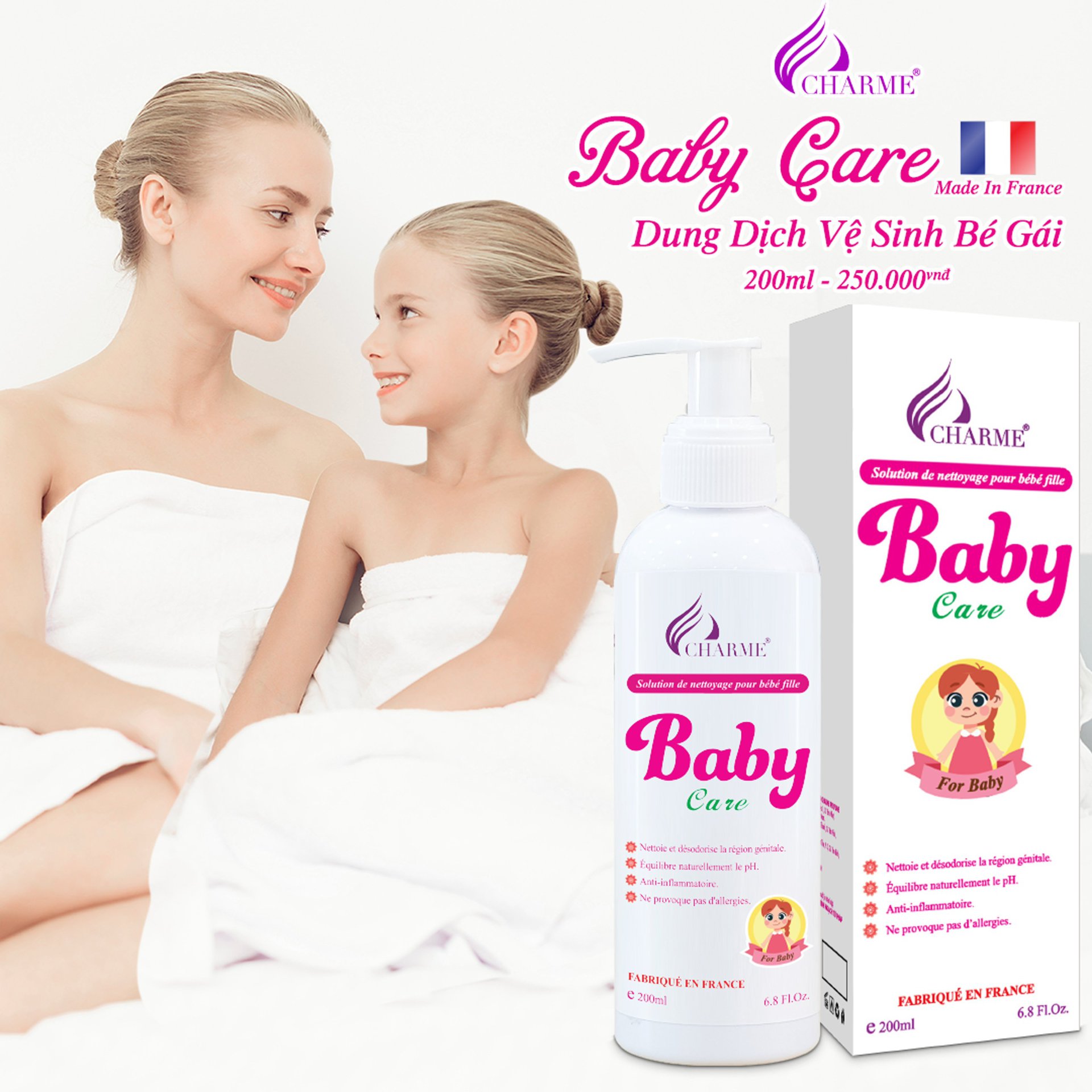 Dung dịch vệ sinh bé Baby Care Charme chính hãng Dung dịch vệ sinh bé Baby Care Charme chính hãng