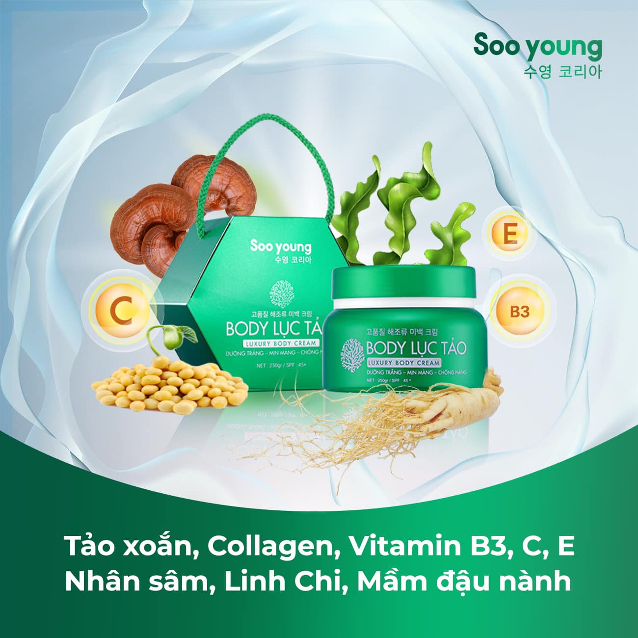 Kem body lục tảo Soo Young và bảng thành phần đỉnh cao Kem body lục tảo Soo Young và bảng thành phần đỉnh cao