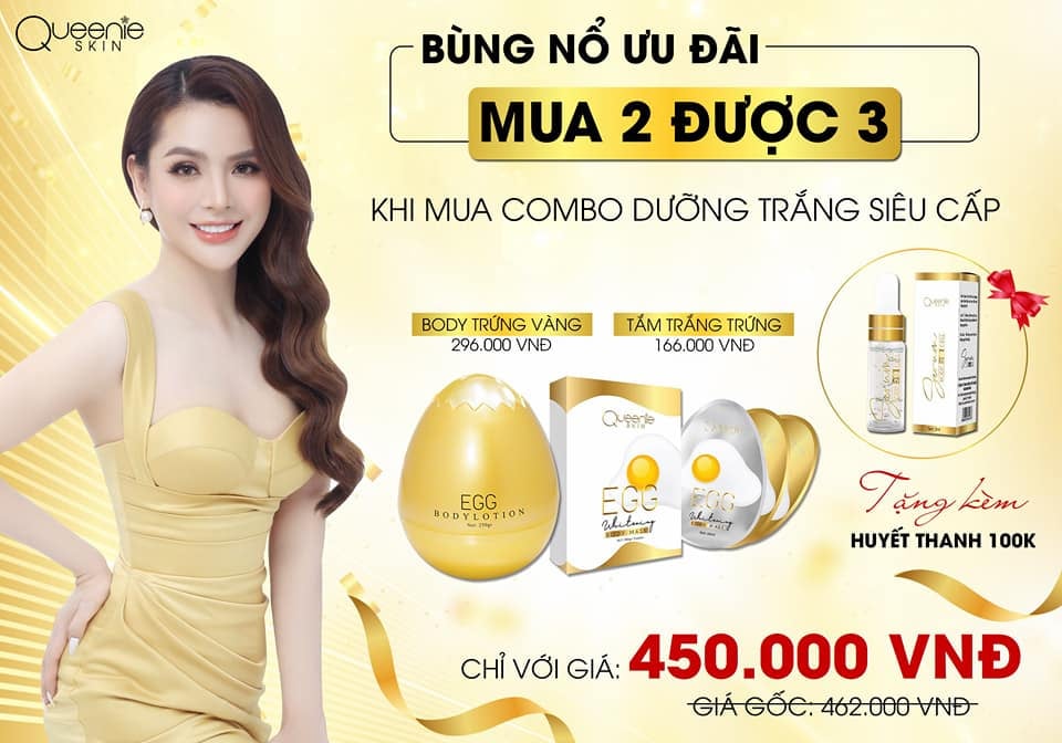 Combo Body trứng vàng kết hợp tắm trắng trứng vàng Queenie Skin Combo Body trứng vàng kết hợp tắm trắng trứng vàng Queenie Skin