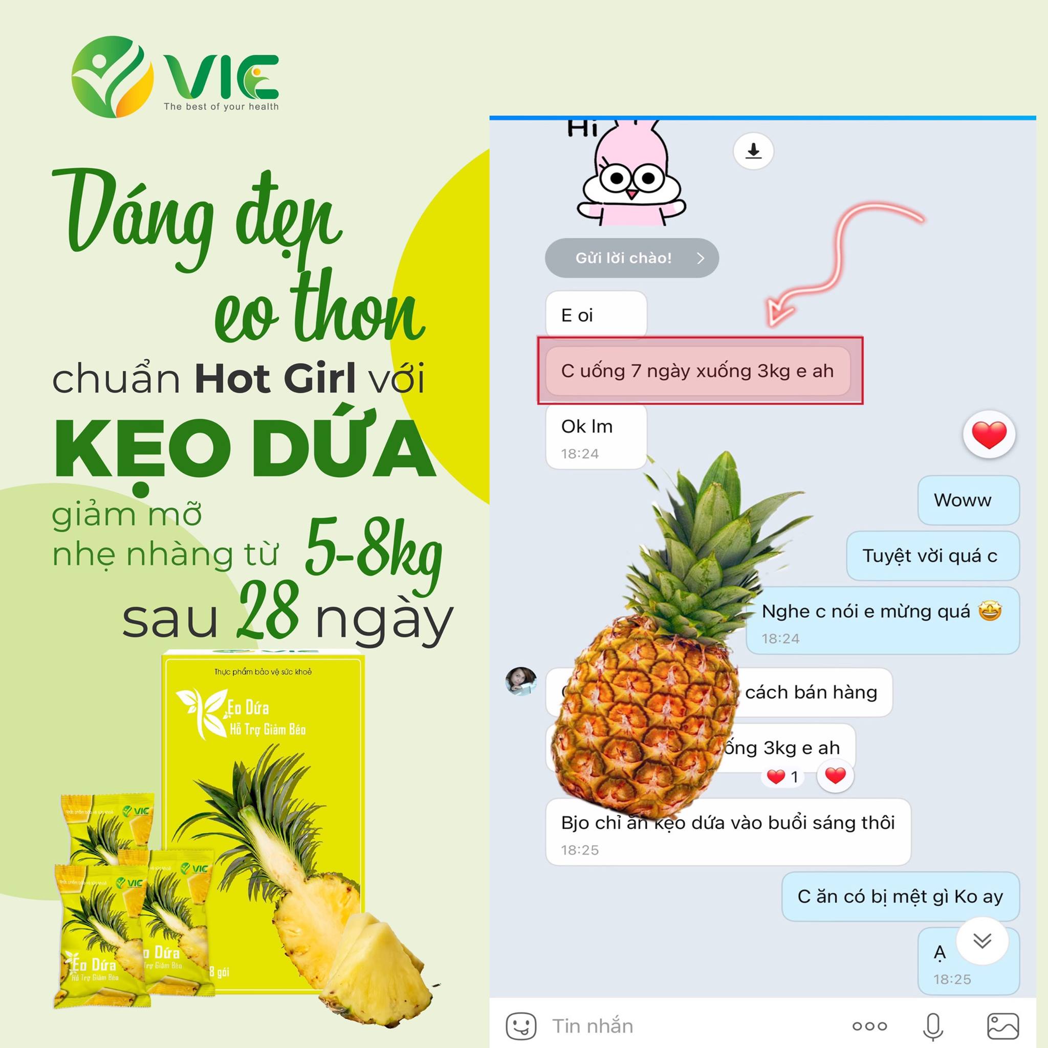 Đánh bay 6-8kg mỡ chỉ sau 28 ngày với kẹo dứa VIC Đánh bay 6-8kg mỡ chỉ sau 28 ngày với kẹo dứa VIC