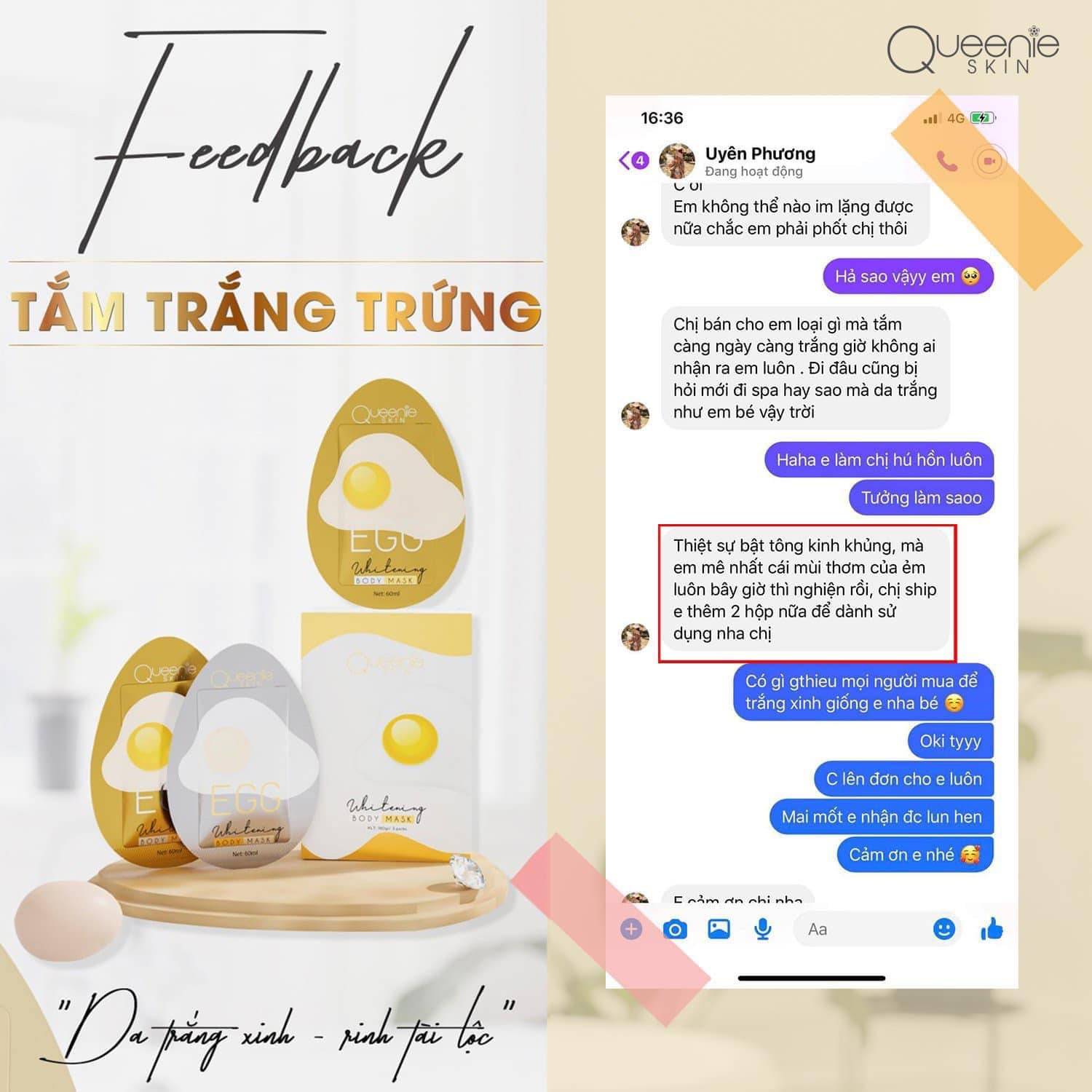 Bật tone ngay lần đầu sử dụng set tắm trắng trứng QUEENIE SKIN Bật tone ngay lần đầu sử dụng set tắm trắng trứng QUEENIE SKIN