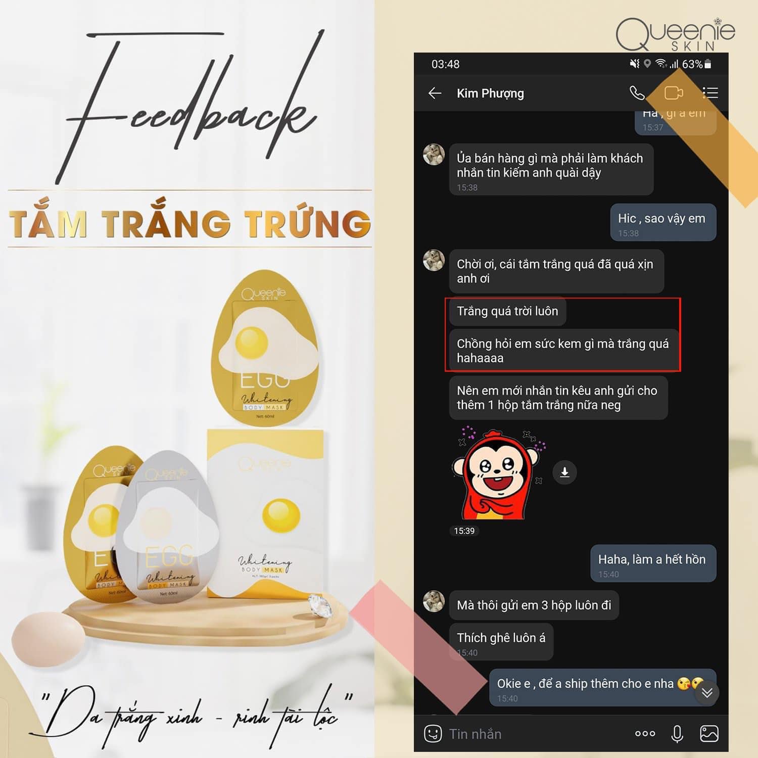 Bật tone ngay lần đầu sử dụng set tắm trắng trứng QUEENIE SKIN Bật tone ngay lần đầu sử dụng set tắm trắng trứng QUEENIE SKIN