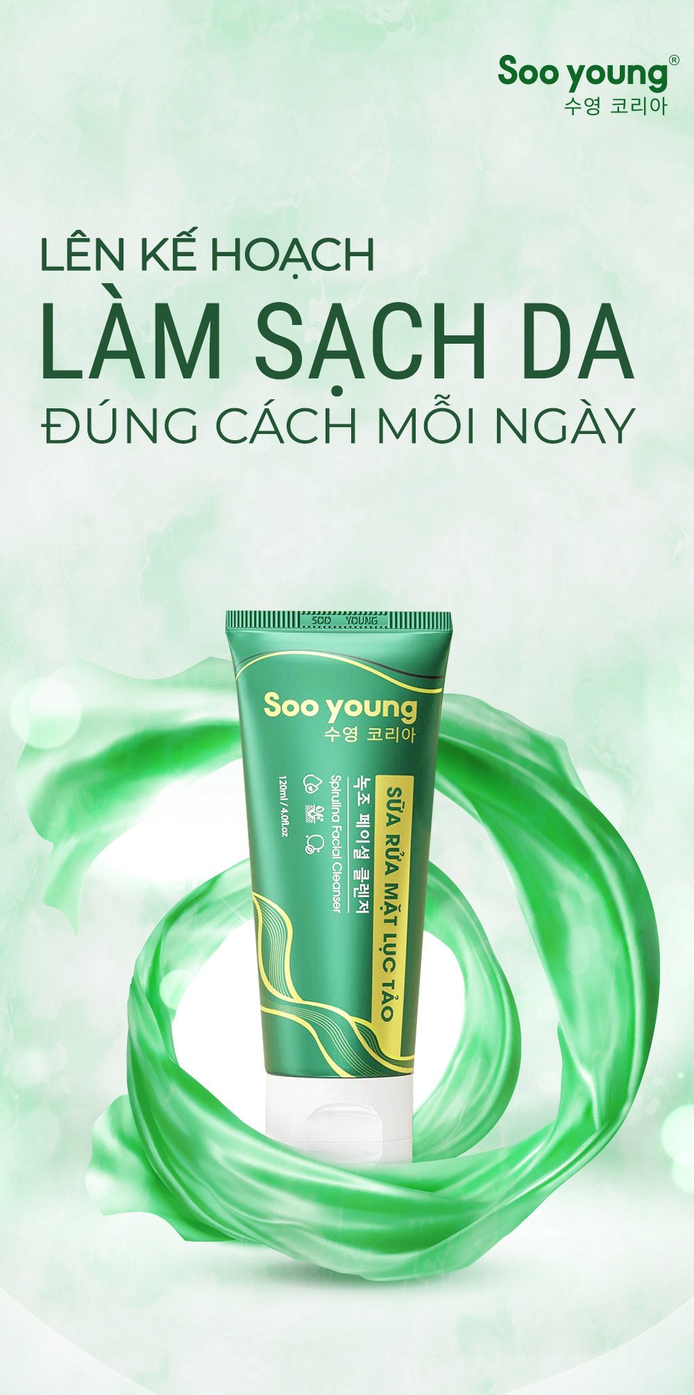 Lên kế hoạch làm sạch da đúng cách mỗi ngày với sữa rửa mặt lục tảo Soo Young Lên kế hoạch làm sạch da đúng cách mỗi ngày với sữa rửa mặt lục tảo Soo Young